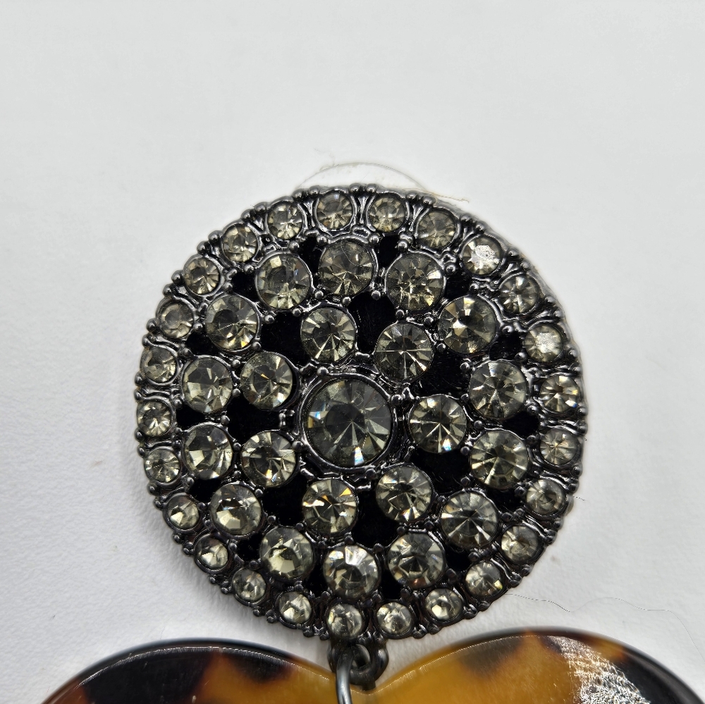 EXPRESS Fashion Earrings Chrome Rhinestones Tortoise Shell Heart - Picture 3 of 4